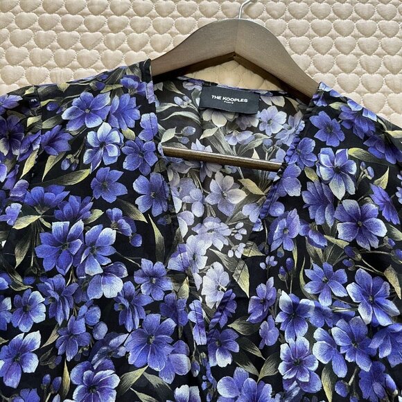 NWOT THE KOOPLES Floral Silk-georgette Purple long sleeves Mini Dress Size 2 - Picture 7 of 14